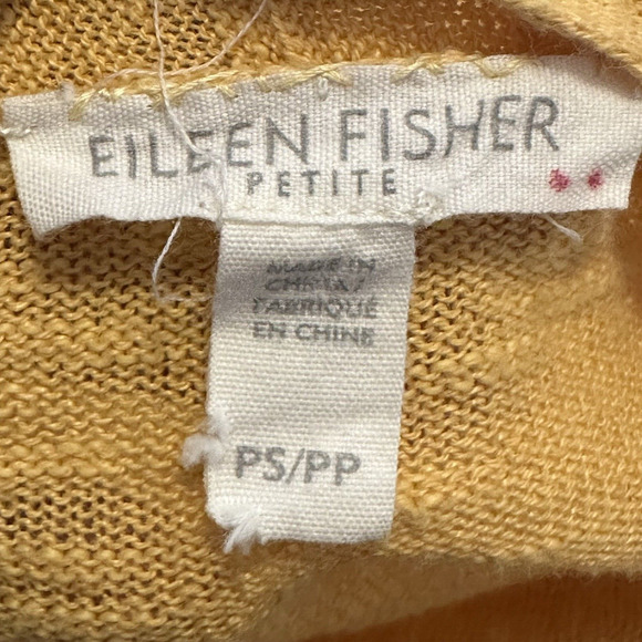 Eileen Fisher Petite Sm Sweater Open Cardigan Cotton Linen Slub Knit Yellow - Picture 5 of 8